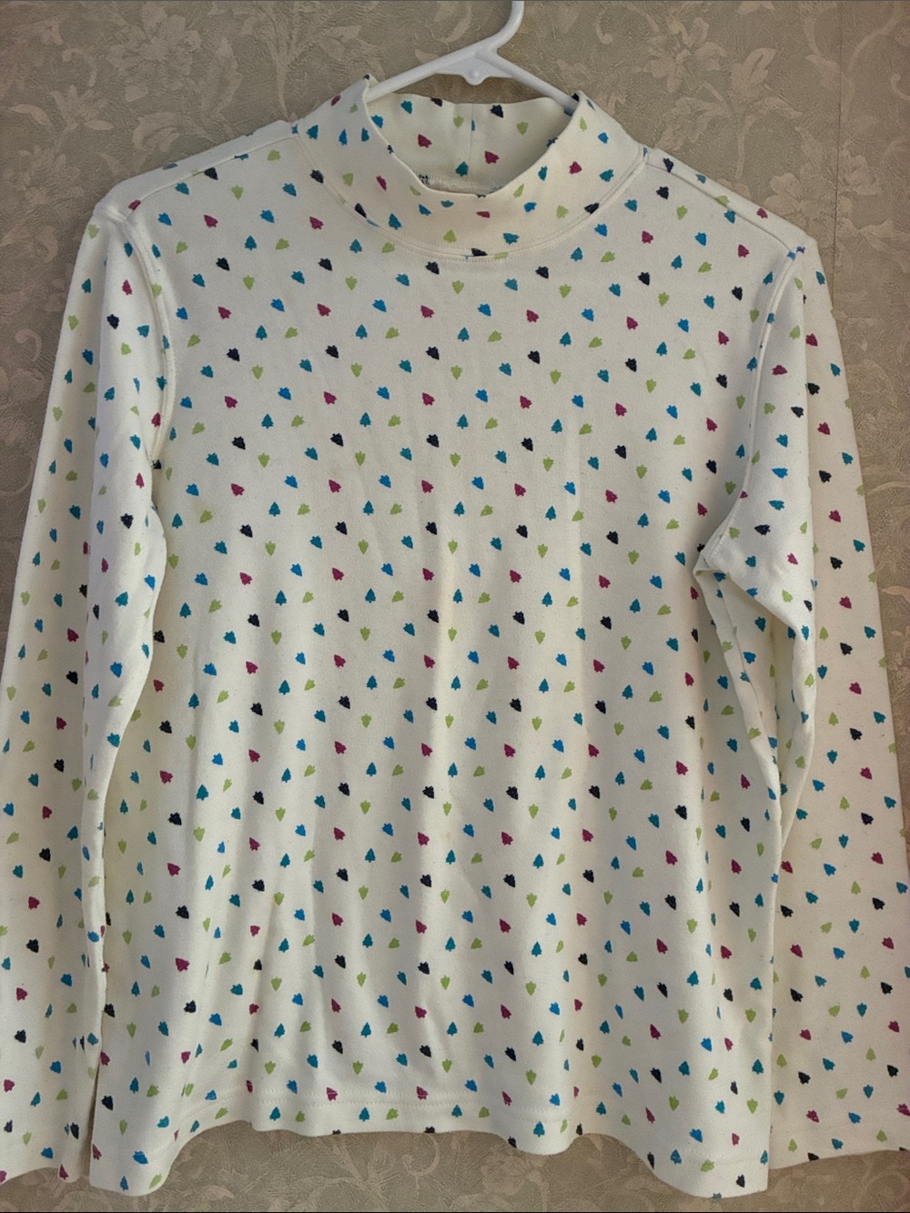 Blair White Mock Neck Long Sleeve Top with Multicolor Trees Print.